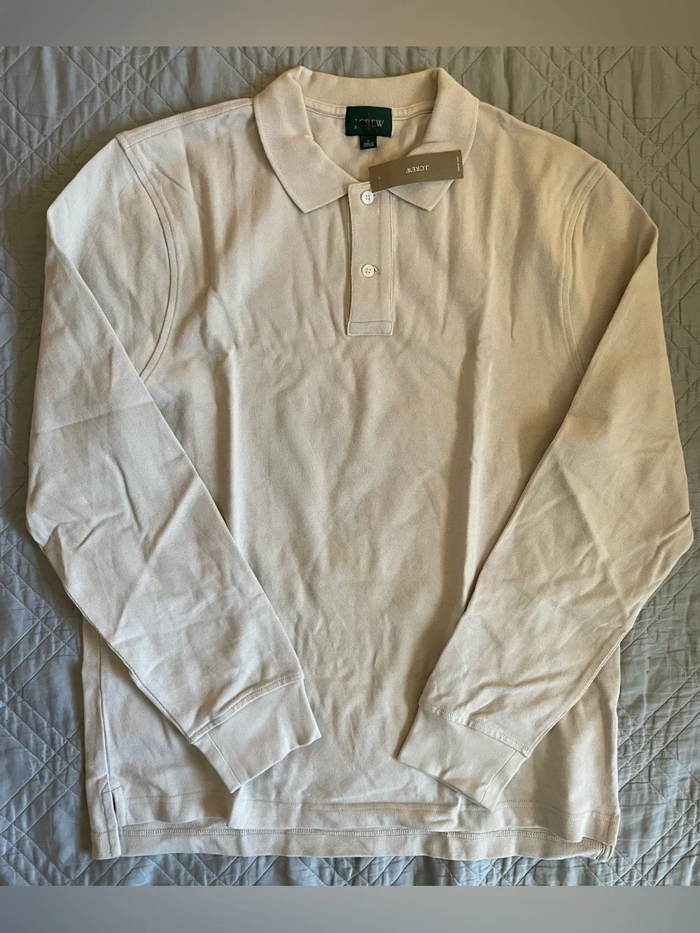 J. CREW Long-sleeve classic piqué polo shirt in Stone Size L NWD $89.50 BJ304